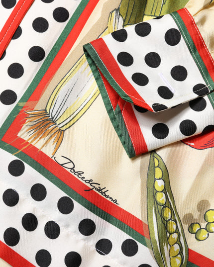 Dolce & Gabbana Multicolor Vegetables Silk Long Sleeves Top