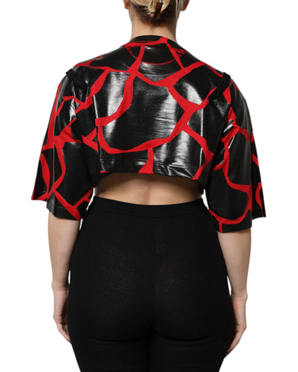 Dolce & Gabbana Red Black Cotton Bustier Detailing Cropped Top
