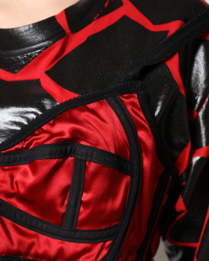 Dolce & Gabbana Red Black Cotton Bustier Detailing Cropped Top