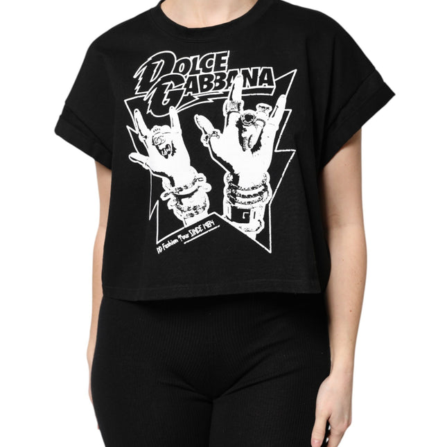 Dolce & Gabbana Black Cotton Printed Short Sleeves T-shirt
