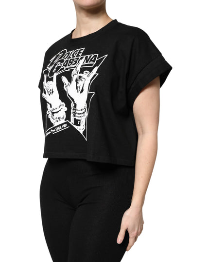 Dolce & Gabbana Black Cotton Printed Short Sleeves T-shirt