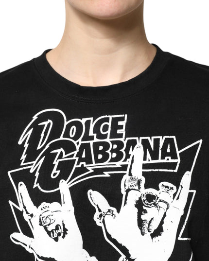 Dolce & Gabbana Black Cotton Printed Short Sleeves T-shirt
