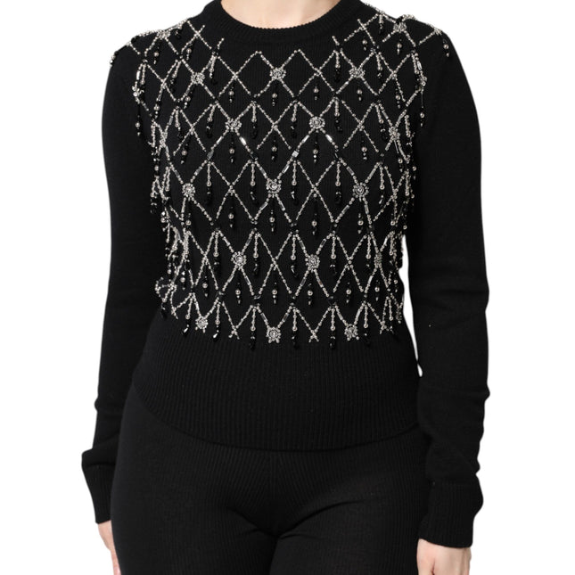 Dolce & Gabbana Black Cashmere Embellished Long Sleeves Top