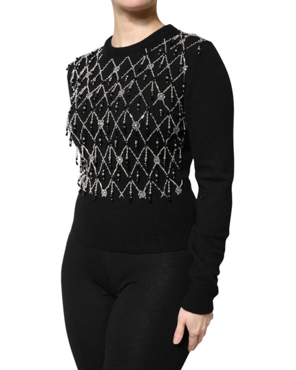 Dolce & Gabbana Black Cashmere Embellished Long Sleeves Top
