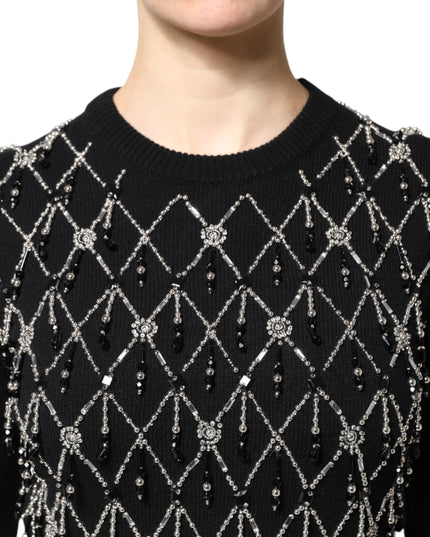 Dolce & Gabbana Black Cashmere Embellished Long Sleeves Top
