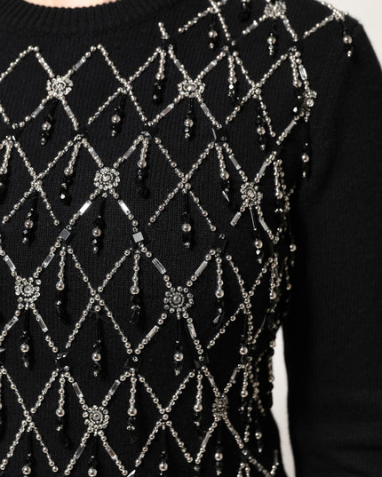 Dolce & Gabbana Black Cashmere Embellished Long Sleeves Top