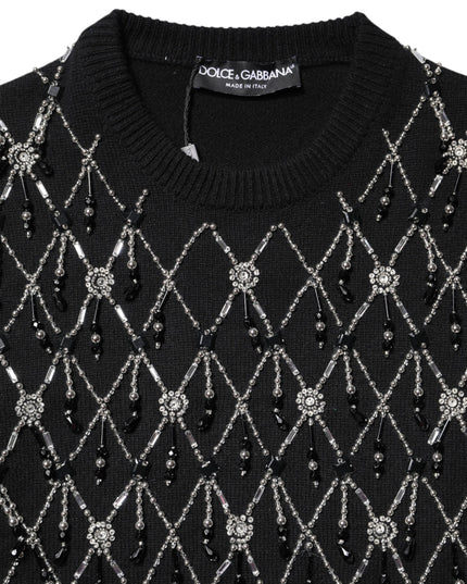 Dolce & Gabbana Black Cashmere Embellished Long Sleeves Top