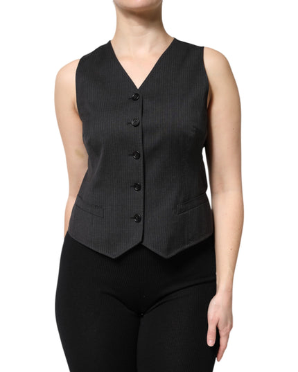 Dolce & Gabbana Black Striped Button Down Sleeveless Vest Top