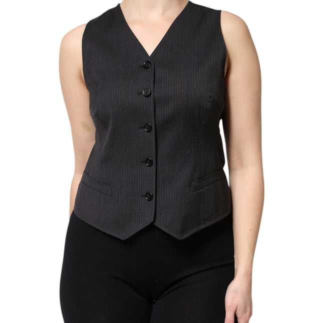 Dolce & Gabbana Black Striped Button Down Sleeveless Vest Top