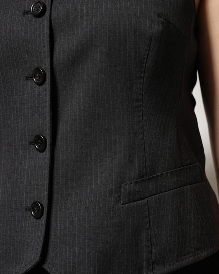 Dolce & Gabbana Black Striped Button Down Sleeveless Vest Top