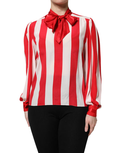 Dolce & Gabbana Red White Stripes Ascot Collar Blouse Top