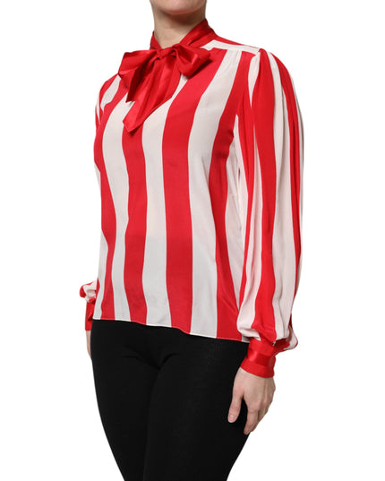 Dolce & Gabbana Red White Stripes Ascot Collar Blouse Top