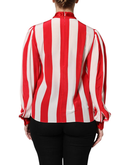 Dolce & Gabbana Red White Stripes Ascot Collar Blouse Top