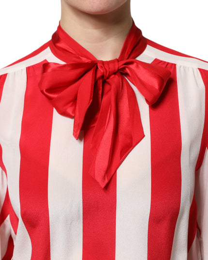 Dolce & Gabbana Red White Stripes Ascot Collar Blouse Top