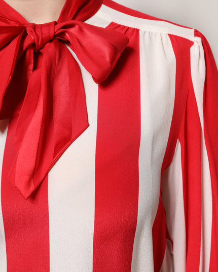 Dolce & Gabbana Red White Stripes Ascot Collar Blouse Top