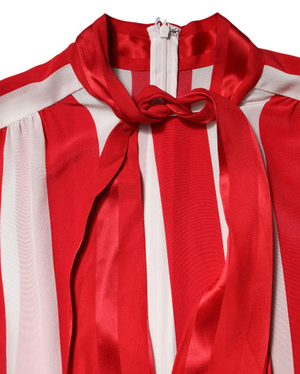 Dolce & Gabbana Red White Stripes Ascot Collar Blouse Top