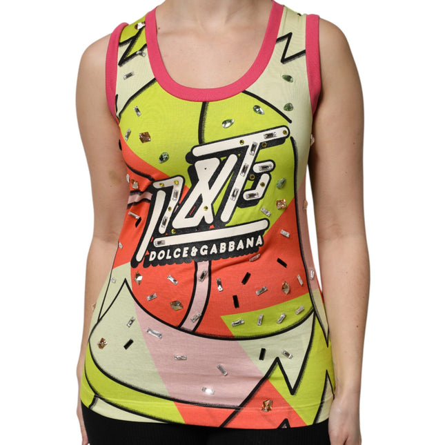 Dolce & Gabbana Multicolor Printed Crystal Embellishment Top