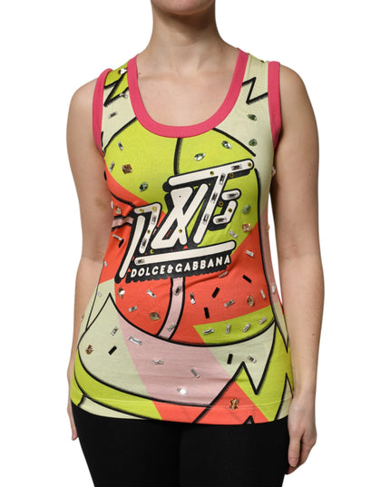 Dolce & Gabbana Multicolor Printed Crystal Embellishment Top