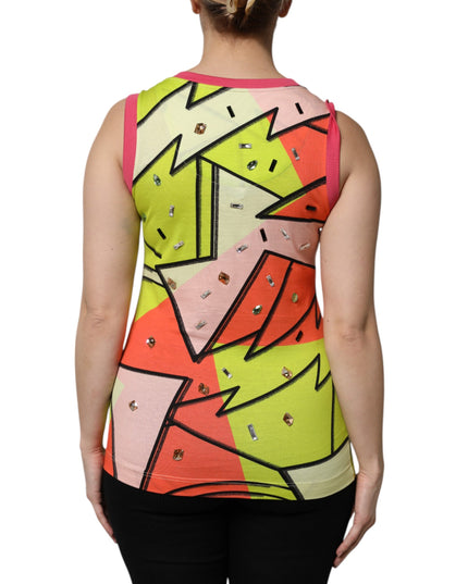 Dolce & Gabbana Multicolor Printed Crystal Embellishment Top