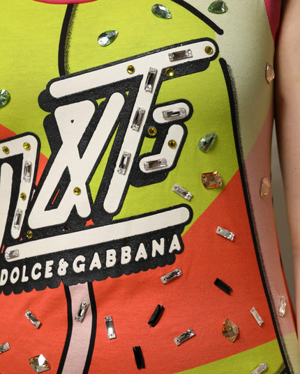 Dolce & Gabbana Multicolor Printed Crystal Embellishment Top