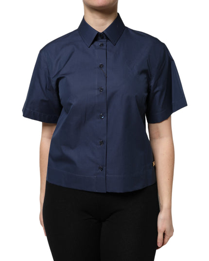Dolce & Gabbana Blue Cotton Short Sleeves Button Down Top