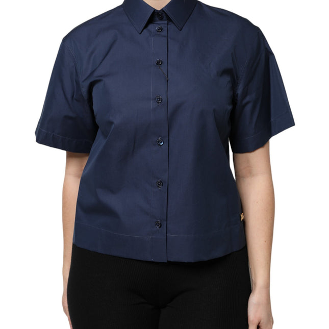 Dolce & Gabbana Blue Cotton Short Sleeves Button Down Top