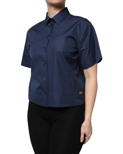 Dolce & Gabbana Blue Cotton Short Sleeves Button Down Top