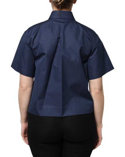 Dolce & Gabbana Blue Cotton Short Sleeves Button Down Top
