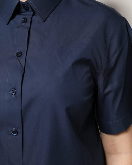 Dolce & Gabbana Blue Cotton Short Sleeves Button Down Top