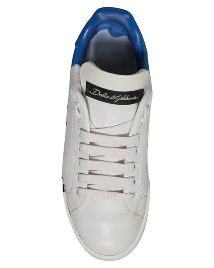 Dolce & Gabbana White Blue Logo Portofino Sneakers Shoes