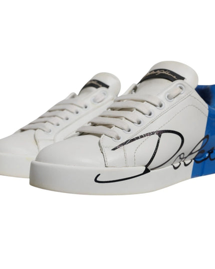Dolce & Gabbana White Blue Logo Portofino Sneakers Shoes