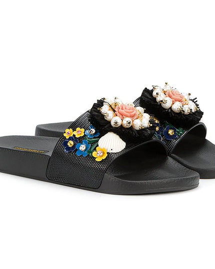 Dolce & Gabbana Black Calfskin Women Sandal