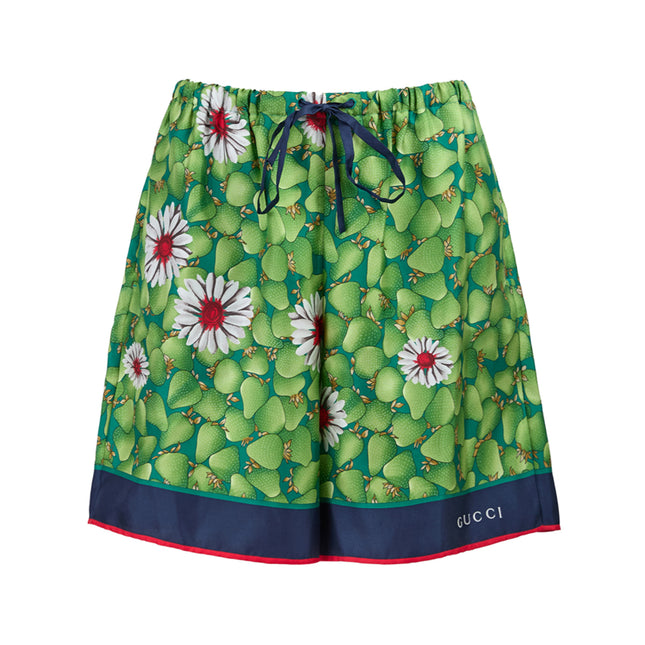 Gucci Green Flower Printed Silk Shorts