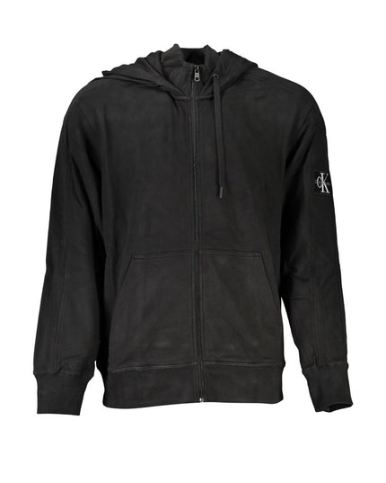 Calvin Klein Black Cotton Men Sweater with Hood and Pockets