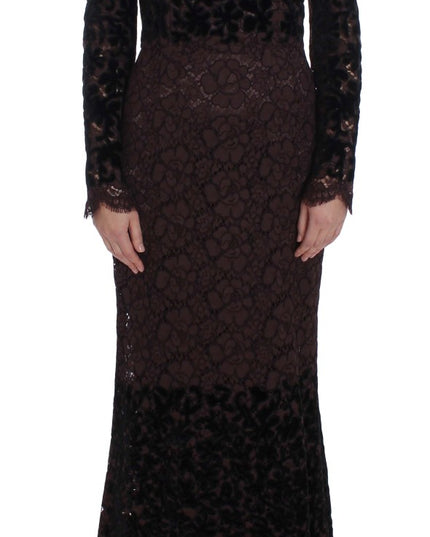 Dolce & Gabbana Purple Floral Lace Ricamo Maxi Dress