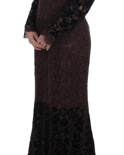 Dolce & Gabbana Purple Floral Lace Ricamo Maxi Dress