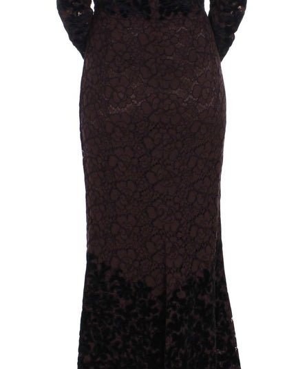 Dolce & Gabbana Purple Floral Lace Ricamo Maxi Dress