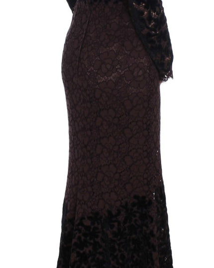 Dolce & Gabbana Purple Floral Lace Ricamo Maxi Dress