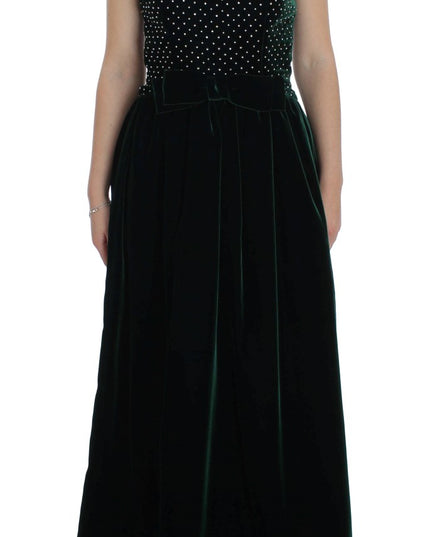 Dolce & Gabbana Green Velvet Crystal Long Maxi Dress