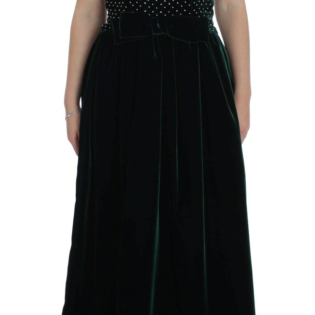 Dolce & Gabbana Green Velvet Crystal Long Maxi Dress