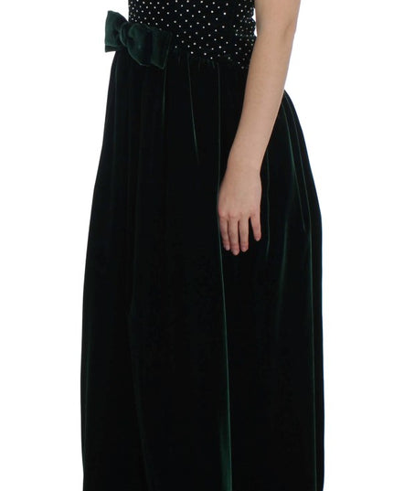 Dolce & Gabbana Green Velvet Crystal Long Maxi Dress