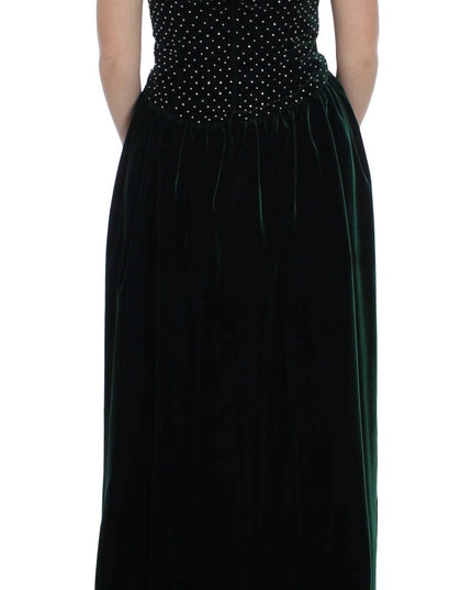Dolce & Gabbana Green Velvet Crystal Long Maxi Dress