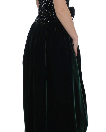 Dolce & Gabbana Green Velvet Crystal Long Maxi Dress