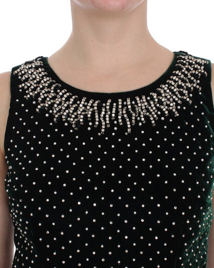 Dolce & Gabbana Green Velvet Crystal Long Maxi Dress