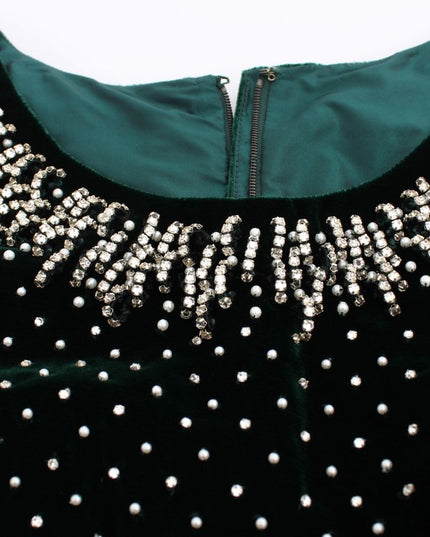 Dolce & Gabbana Green Velvet Crystal Long Maxi Dress