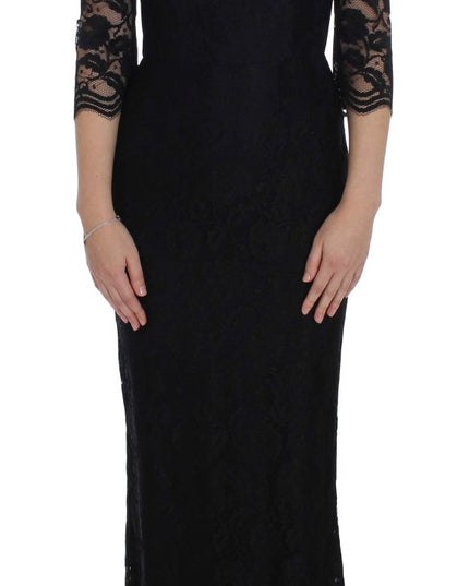 Dolce & Gabbana Black Floral Lace Long Ball Maxi Dress