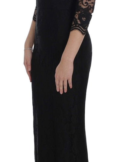 Dolce & Gabbana Black Floral Lace Long Ball Maxi Dress