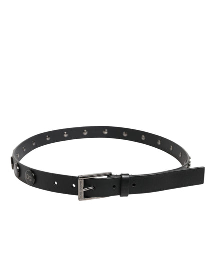 Dolce & Gabbana Black Luxury Leather DG Studs Buckle Belt