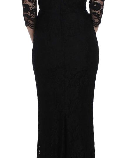 Dolce & Gabbana Black Floral Lace Long Ball Maxi Dress