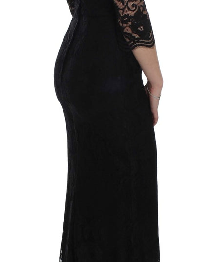 Dolce & Gabbana Black Floral Lace Long Ball Maxi Dress